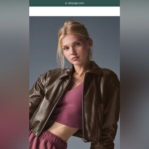 brown Faux Leather Premier Bomber jacket